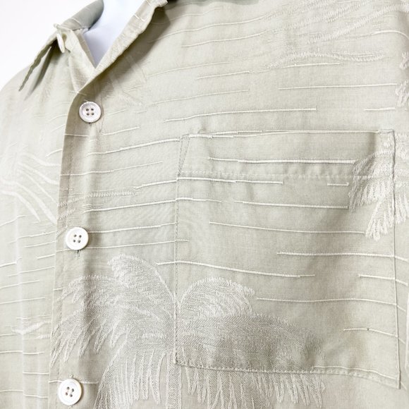 Honolua Hawaiian Shirt Men Medium Green Tropical Button Up Silk Embossed S/S Tee - Picture 6 of 8